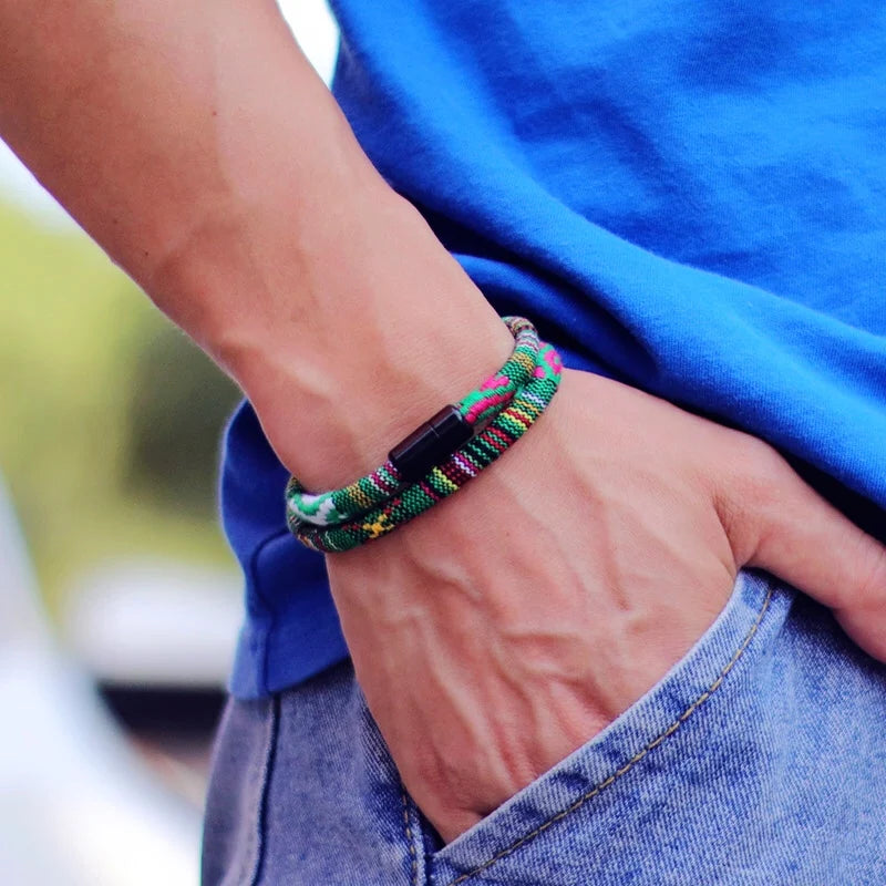 Pulsera de cuerda Bohemia atraer pulsera magnética aventura supervivencia Braslet Pulseras Hilo Hombre Surf en la playa Brazalete