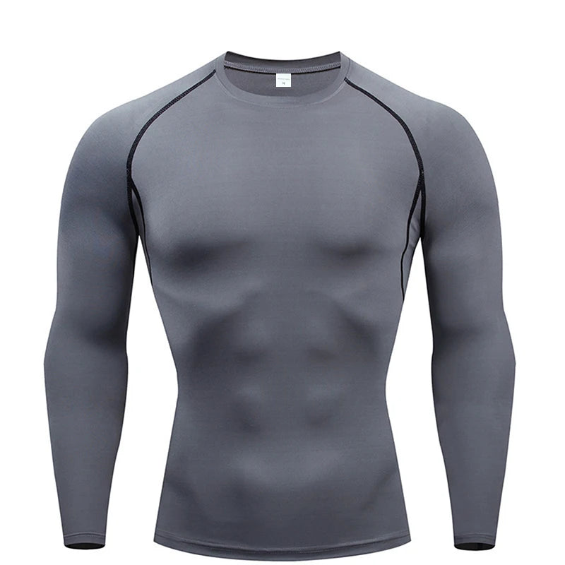 Camiseta de manga larga de compresión, camiseta negra de Fitness para hombre, ropa deportiva de secado rápido para gimnasio, protección solar, capa Base deportiva