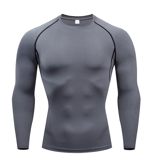 Camiseta de manga larga de compresión, camiseta negra de Fitness para hombre, ropa deportiva de secado rápido para gimnasio, protección solar, capa Base deportiva