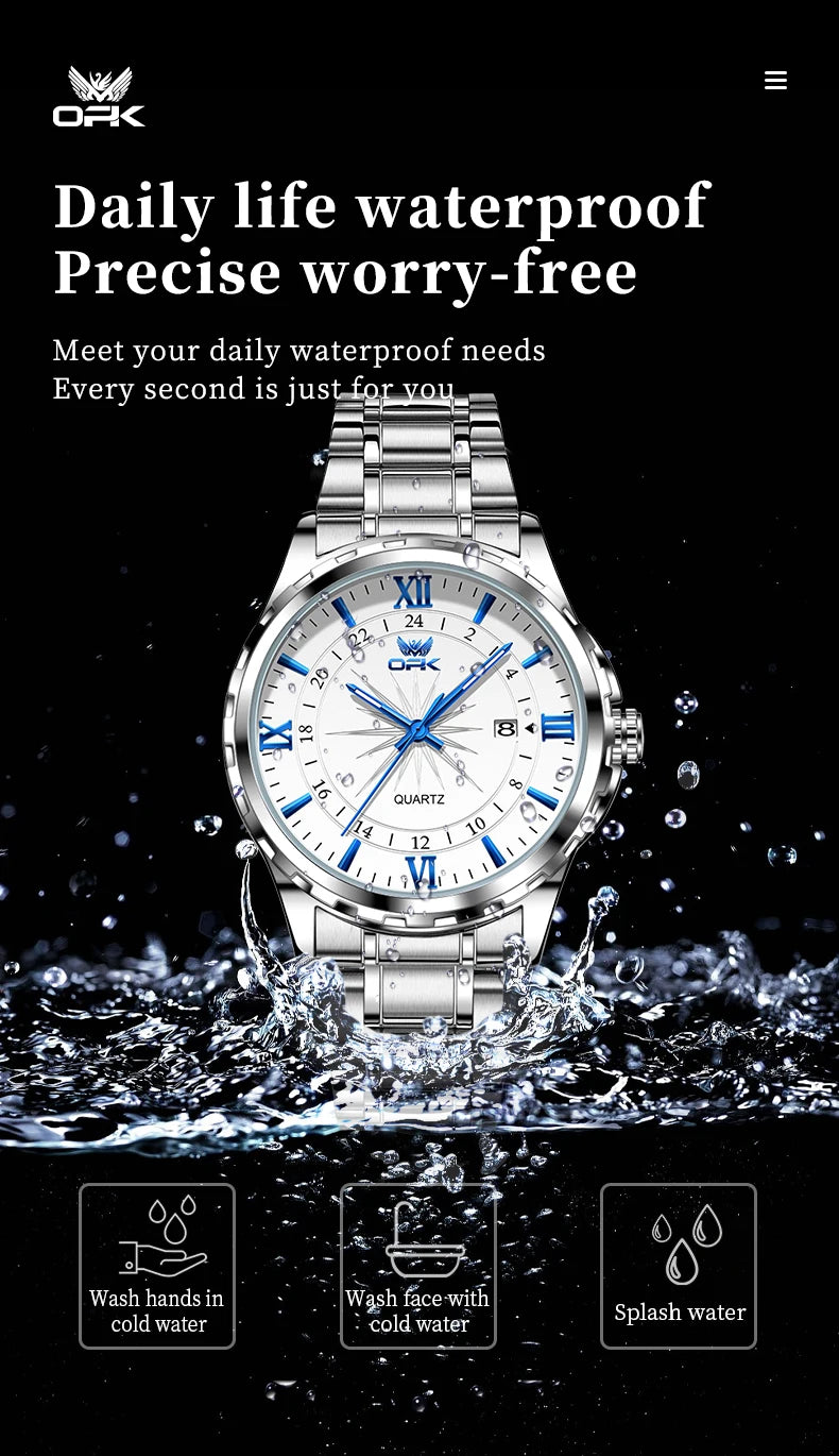 Reloj de cuarzo para hombre con doble calendario y correa de acero marca OPK
