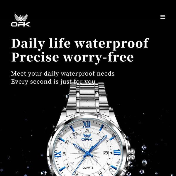 Reloj de cuarzo para hombre con doble calendario y correa de acero marca OPK