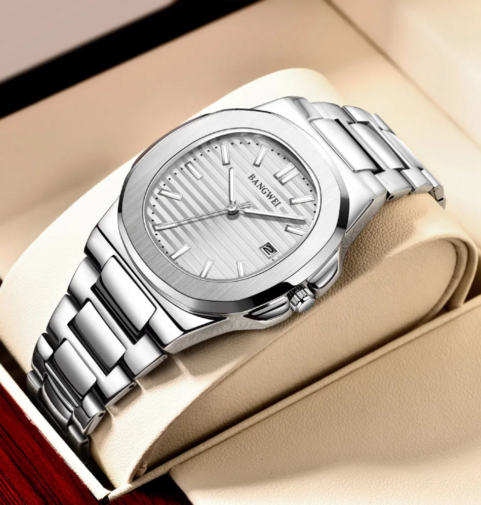 Reloj de cuarzo de lujo para hombre, reloj cronógrafo deportivo de acero inoxidable resistente al agua 30M