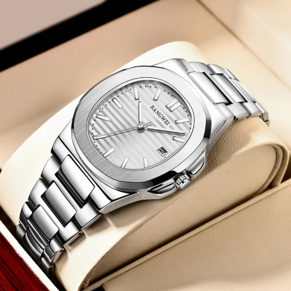 Reloj de cuarzo de lujo para hombre, reloj cronógrafo deportivo de acero inoxidable resistente al agua 30M