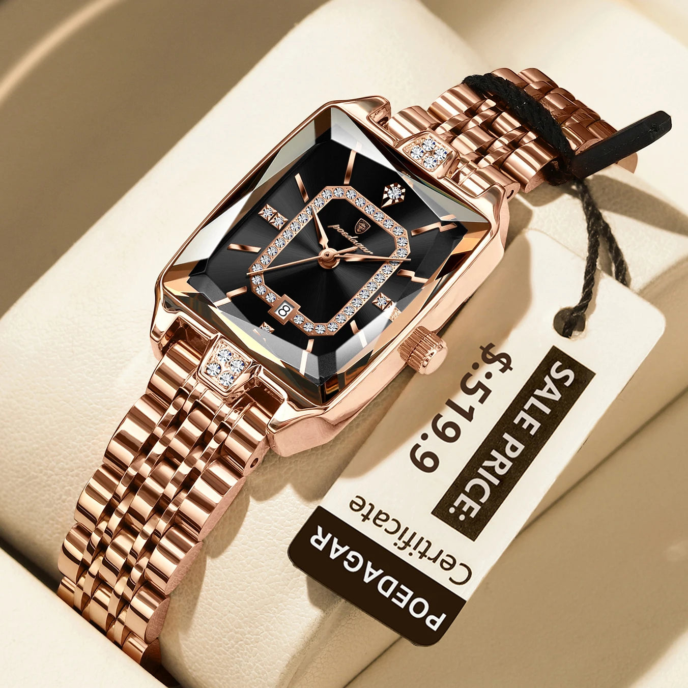 Reloj elegante de lujo para mujer, Reloj rectangular resistente al agua  para mujer