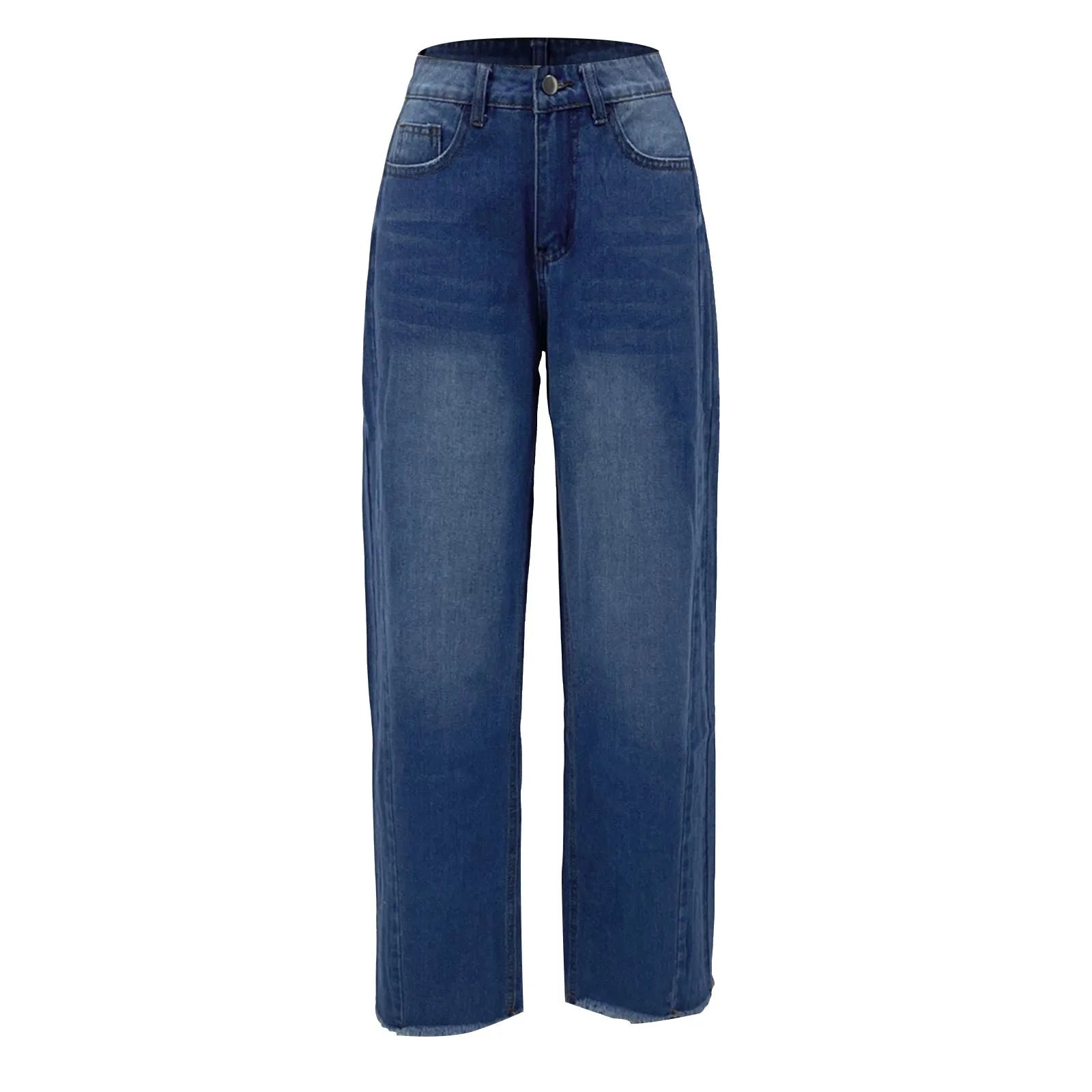 Pantalones vaqueros rectos Retro para mujer, elásticos con agujero en la pantorrilla, informales, holgados