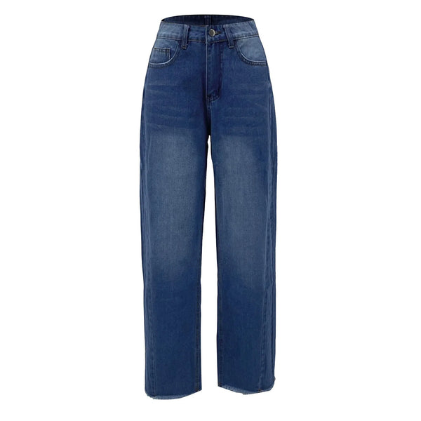 Pantalones vaqueros rectos Retro para mujer, elásticos con agujero en la pantorrilla, informales, holgados