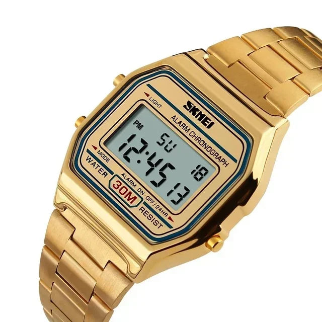 Reloj deportivo digital SKMEI para hombre, reloj de pulsera electrónico de acero inoxidable de lujo resistentes al agua