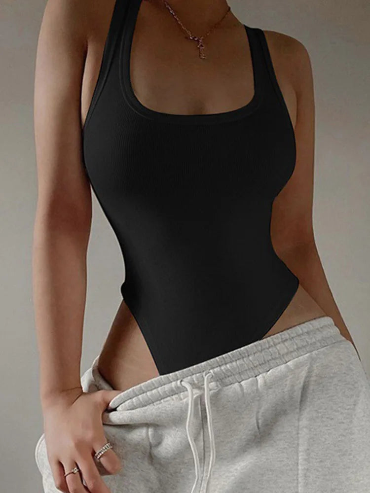 Body de punto sin mangas para mujer, Tops sexys ajustados con hombros descubiertos