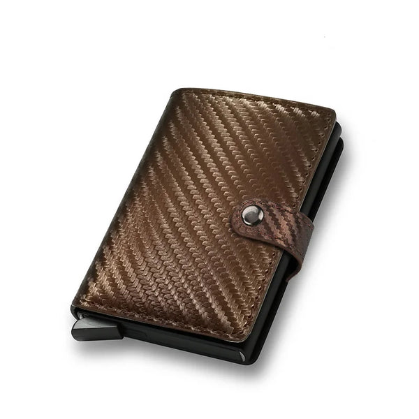 Billetera con tarjetero de fibra de carbono para hombre, cartera minimalista emergente delgada de Metal inteligente Rfid, monedero pequeño negro, Vallet de Metal