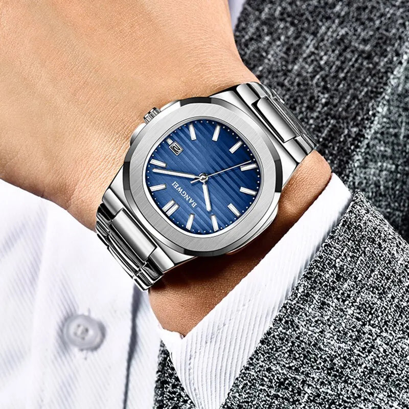 Reloj de cuarzo de lujo para hombre, reloj cronógrafo deportivo de acero inoxidable resistente al agua 30M