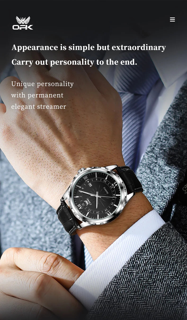 Reloj de cuarzo para hombre con doble calendario y correa de acero marca OPK