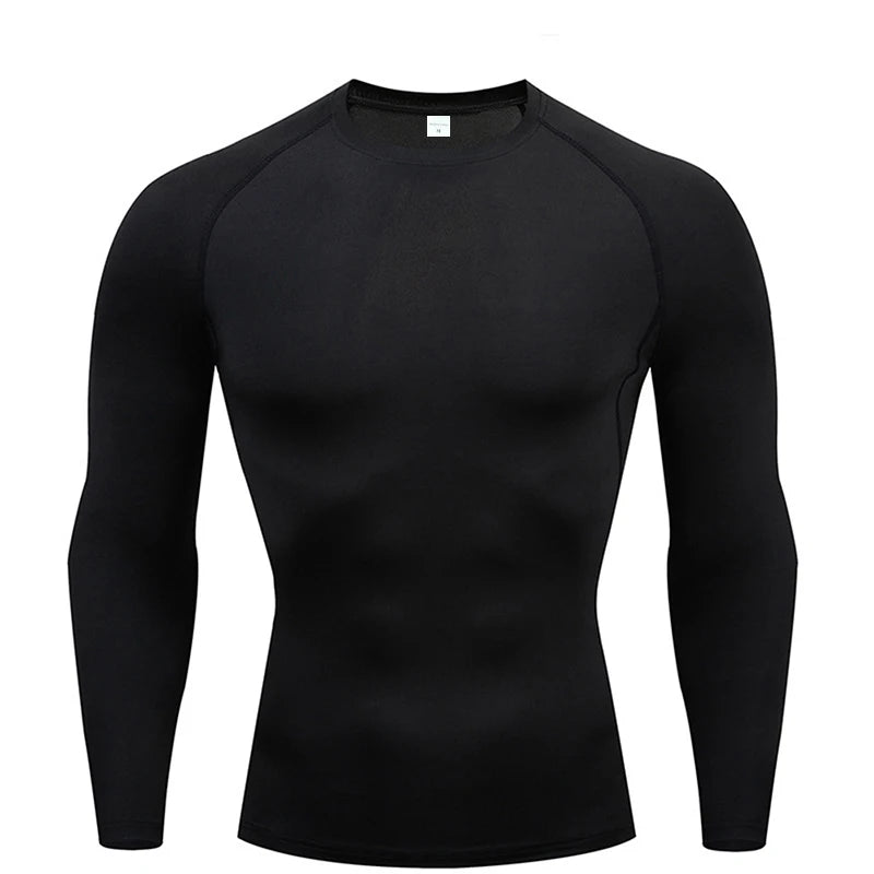 Camiseta de manga larga de compresión, camiseta negra de Fitness para hombre, ropa deportiva de secado rápido para gimnasio, protección solar, capa Base deportiva