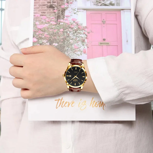 Reloj LIGE para Mujer, reloj de cuero de moda resistentes al agua para Mujer, Reloj de pulsera de lujo de marca