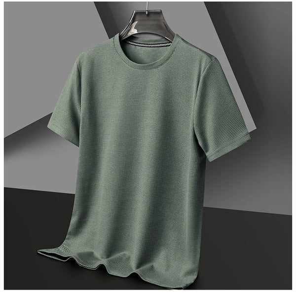 Nueva camiseta de manga corta con cuello redondo y gofres de verano para hombre, Top de manga corta