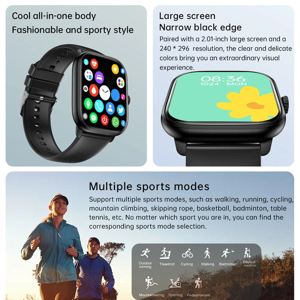 Reloj inteligente con Bluetooth, llamadas, música, relojes inteligentes para hombres, pantalla completamente táctil de 2,01 