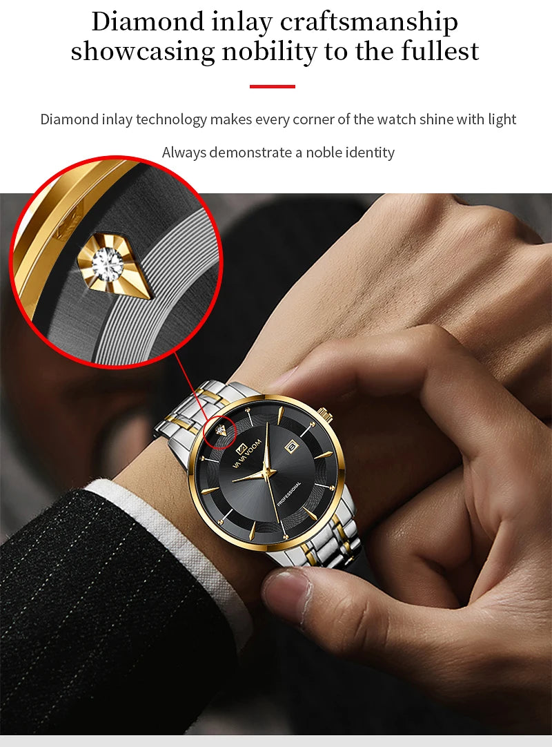 Nuevo reloj para hombre de acero inoxidable estilo de negocios de lujo con diamantes de imitación 43mm reloj de pulsera con movimiento de cuarzo de oro azul