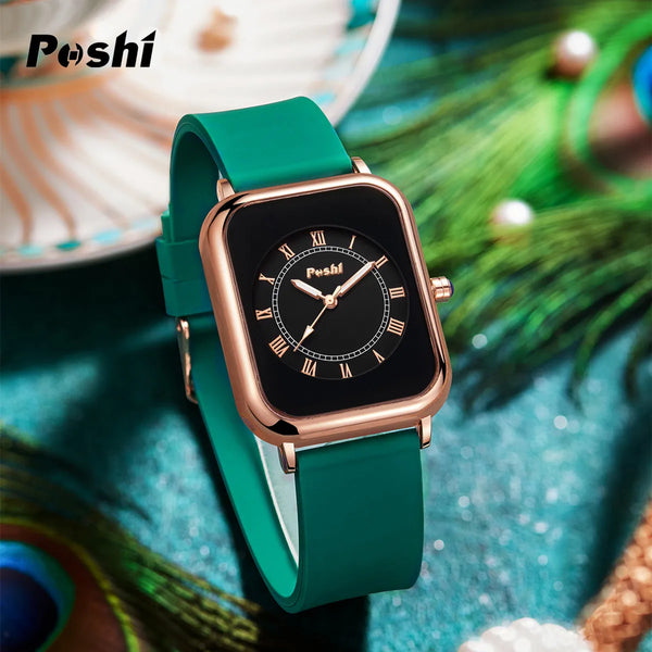 POSHI-Reloj de pulsera de cuarzo Original para mujer, relojes elegantes simples, correa de silicona impermeable, estilo de moda de tendencia