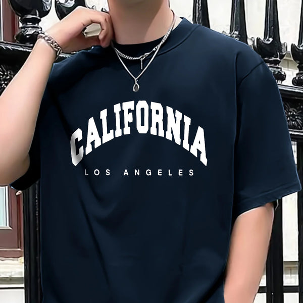 Camiseta holgada informal de poliéster 100% para hombre, camiseta deportiva con estampado de CALIFORNIA, cómoda, de manga corta y cuello redondo, de verano