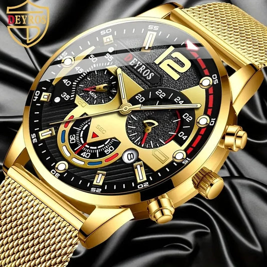 Relojes de negocios a la moda para hombre, reloj de pulsera de cuarzo con correa de malla de acero inoxidable de lujo, reloj luminoso