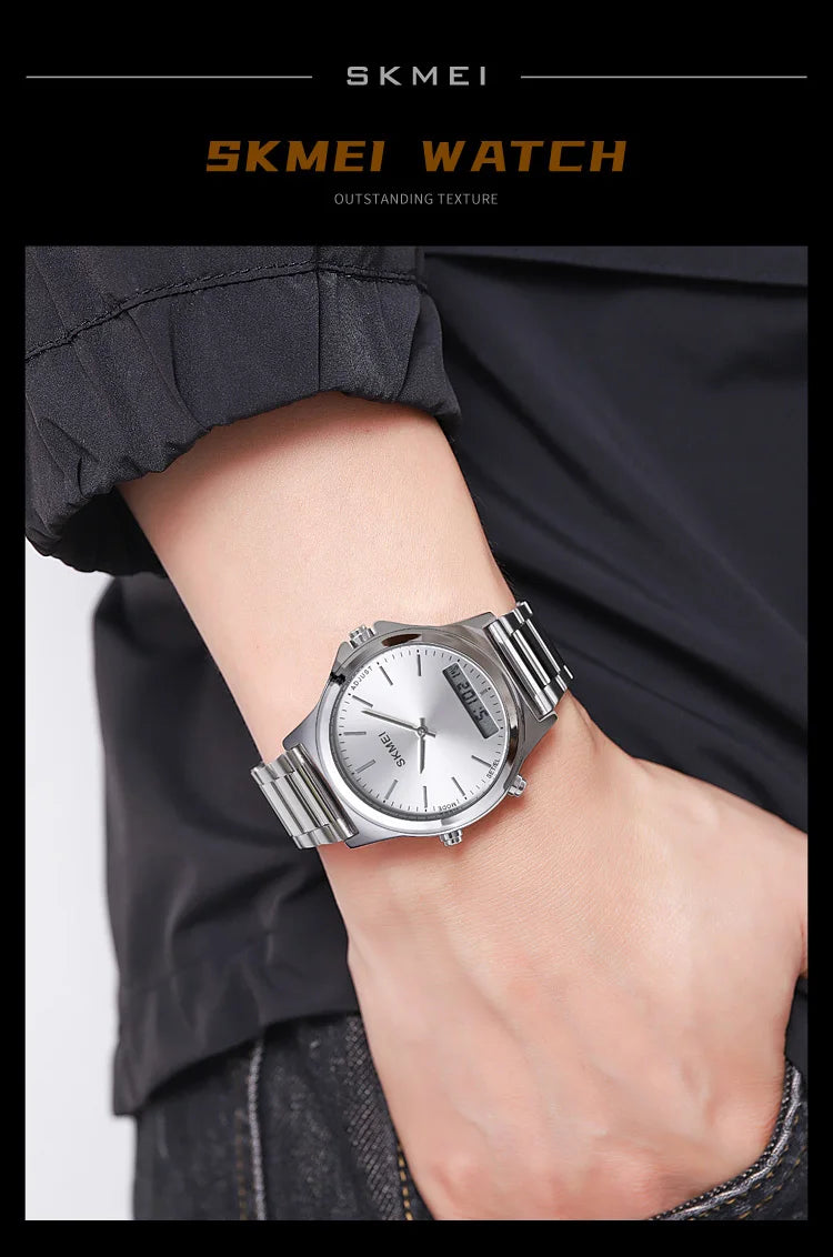Reloj cronógrafo digital con pantalla de luz trasera de acero completo, relojes de pulsera con alarma impermeables para hombre