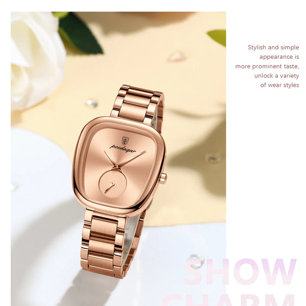 Reloj POEDAGAR elegante de lujo para mujer, Reloj de cuarzo de acero inoxidable resistente al agua para mujer, relojes informales de alta calidad para mujer