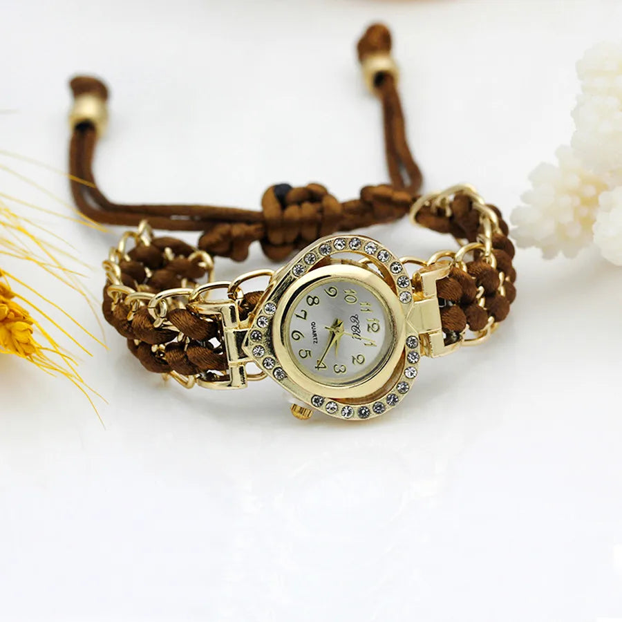 Reloj de Vestir para Mujer Loving Heart Gold Nuevo Reloj de Pulsera Tejido a Mano para Damas Color Reloj de Tela con Brillantes de Imitación Relucientes Reloj Dulce para Chicas
