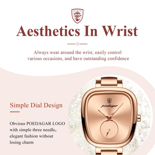 Reloj POEDAGAR elegante de lujo para mujer, Reloj de cuarzo de acero inoxidable resistente al agua para mujer, relojes informales de alta calidad para mujer