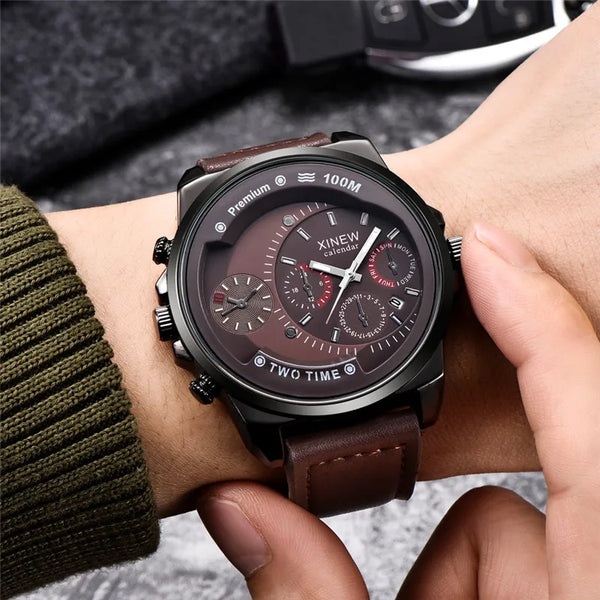 Relojes baratos de la marca XINEW para hombres y estudiantes - Reloj de moda con correa de cuero, fecha simple y movimiento de cuarzo