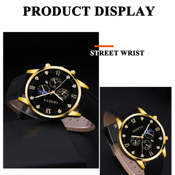 Reloj de pulsera de cuarzo para hombre, conjunto de 2 piezas, con puntero redondo y calendario