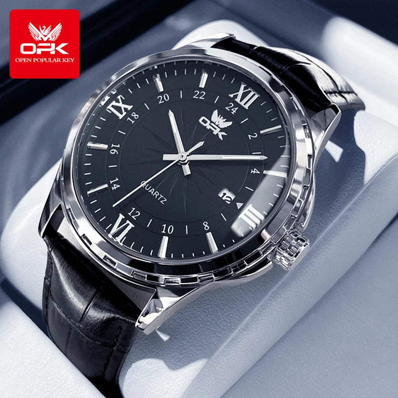 Reloj de cuarzo para hombre con doble calendario y correa de acero marca OPK