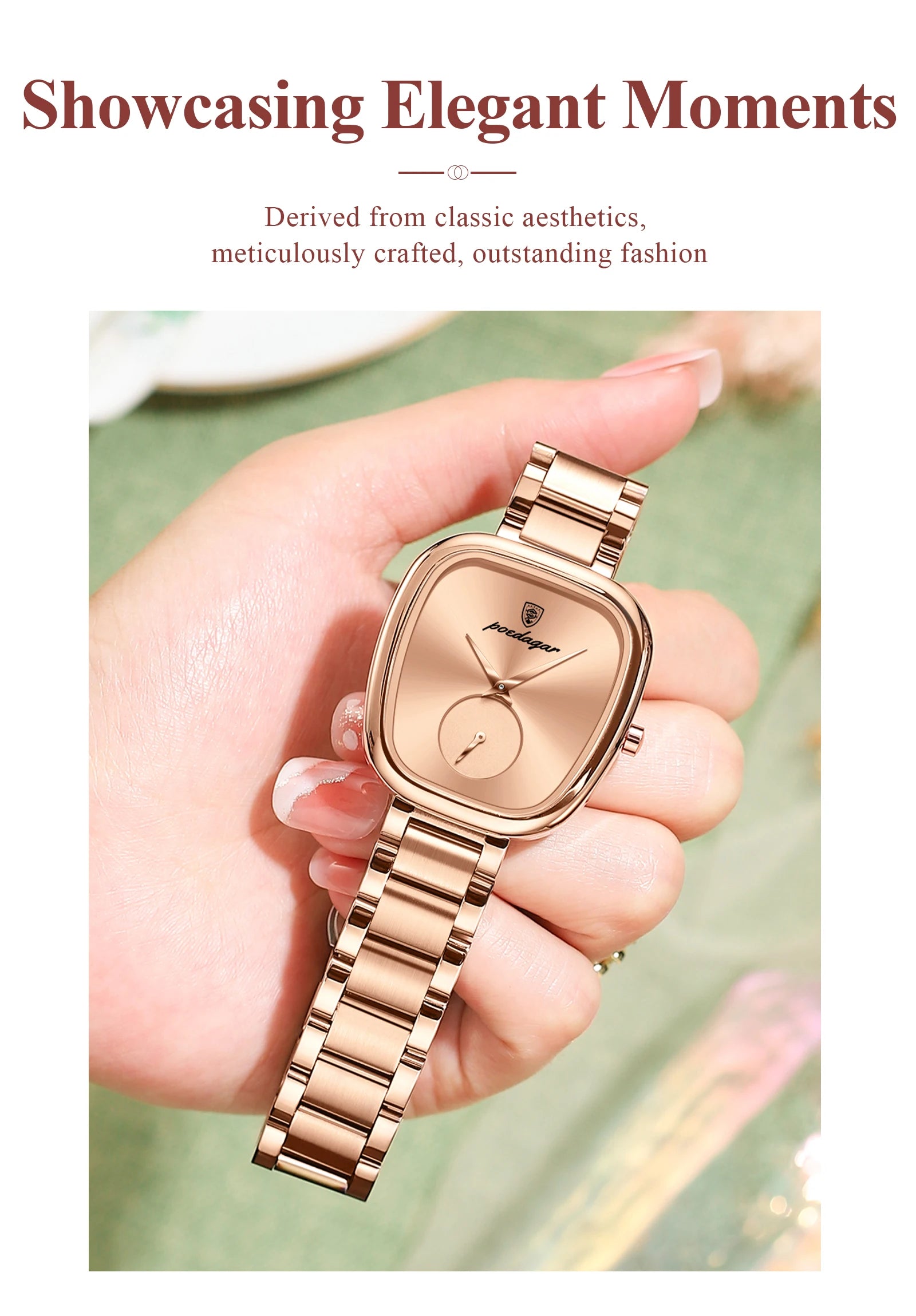 Reloj POEDAGAR elegante de lujo para mujer, Reloj de cuarzo de acero inoxidable resistente al agua para mujer, relojes informales de alta calidad para mujer