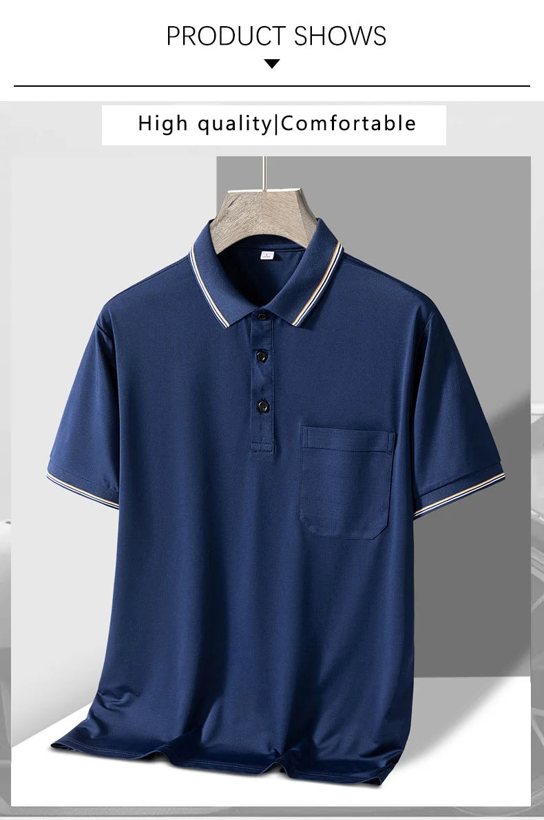TFETTERS-Camiseta de manga corta para hombre, Polo de negocios antiarrugas con diseño de bolsillo Real, cuello vuelto