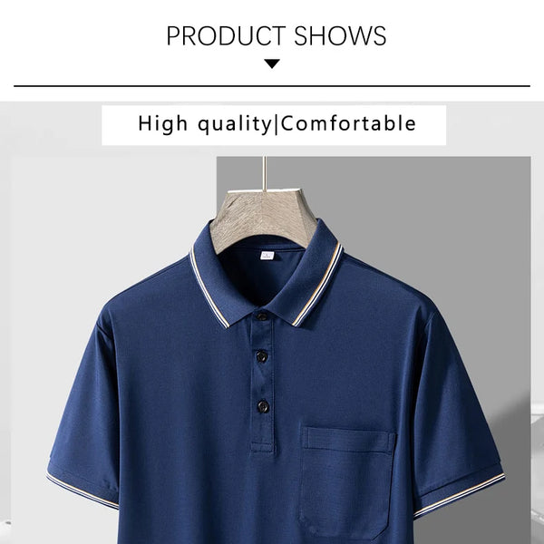 TFETTERS-Camiseta de manga corta para hombre, Polo de negocios antiarrugas con diseño de bolsillo Real, cuello vuelto
