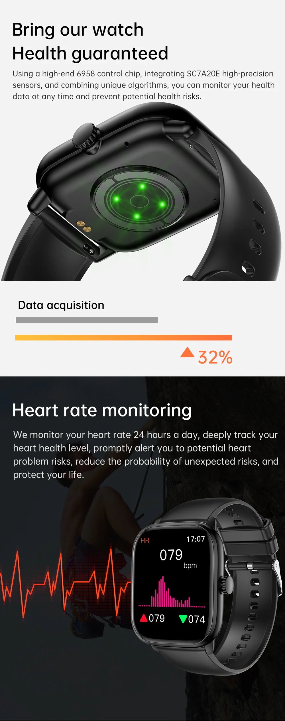 Reloj inteligente con Bluetooth, llamadas, música, relojes inteligentes para hombres, pantalla completamente táctil de 2,01 ", rastreador de Fitness, reloj inteligente resistente al agua
