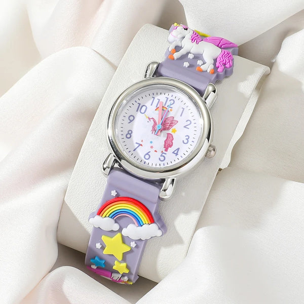 2025 nuevo Reloj para niños correa de silicona amor Arco Iris Pony niños Reloj de cuarzo bebé tiempo de estudio Reloj de niña Reloj Montre