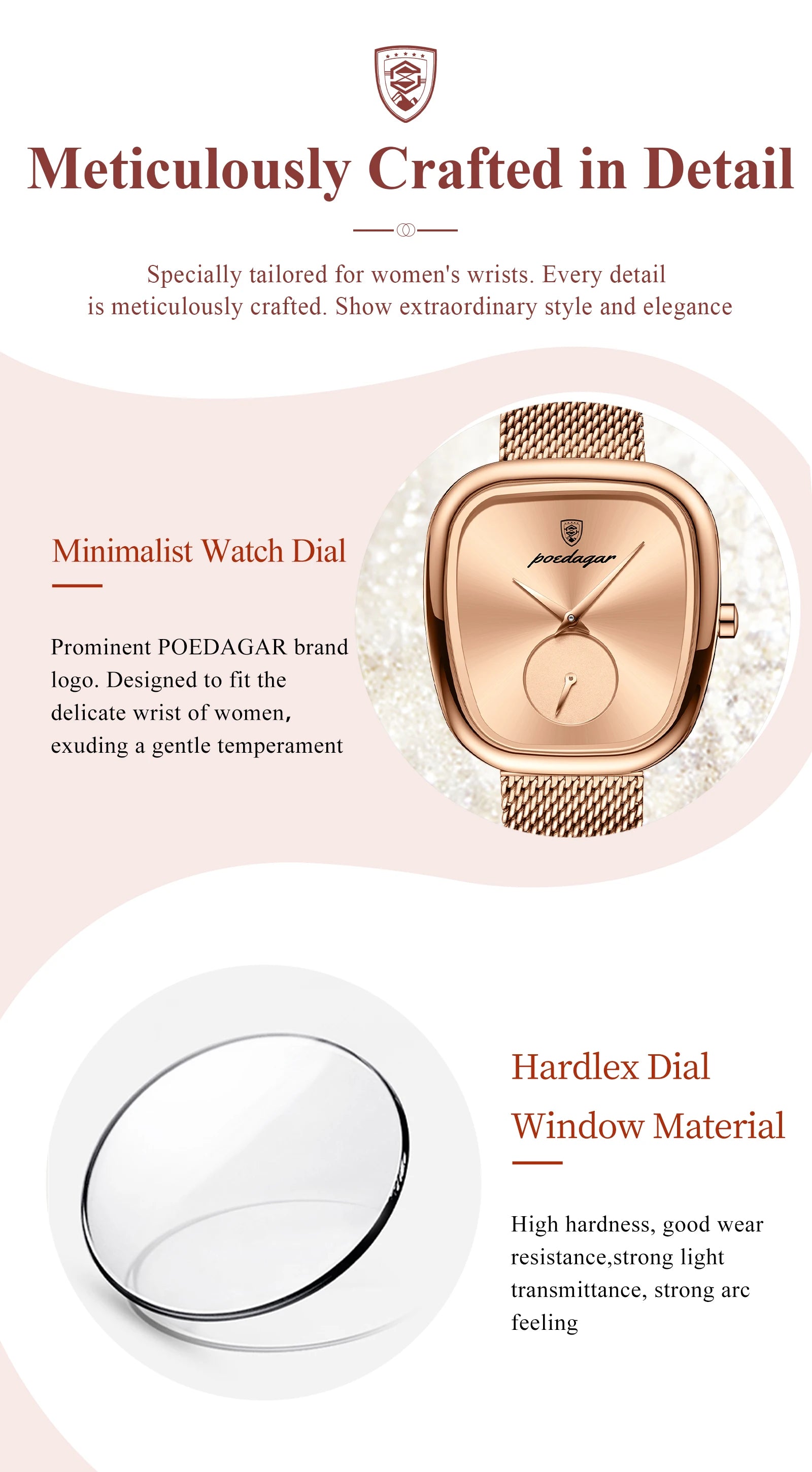 POEDAGAR, Reloj elegante de lujo a la moda para mujer, Reloj resistente al agua para mujer, relojes de cuarzo de acero inoxidable de malla para mujer, Reloj femenino