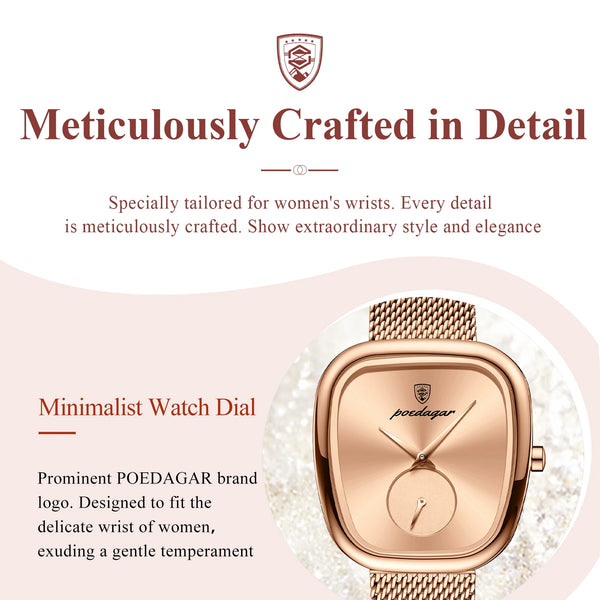 POEDAGAR, Reloj elegante de lujo a la moda para mujer, Reloj resistente al agua para mujer, relojes de cuarzo de acero inoxidable de malla para mujer, Reloj femenino