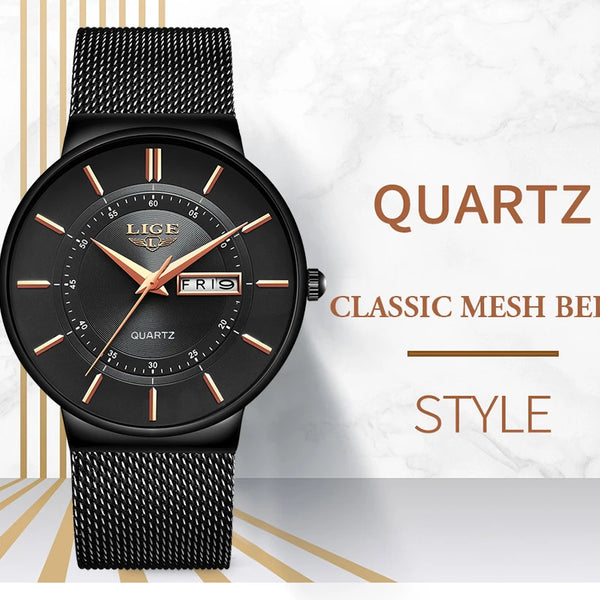 Reloj LIGE para mujer, reloj lujoso y elegante de cuarzo ultrafino