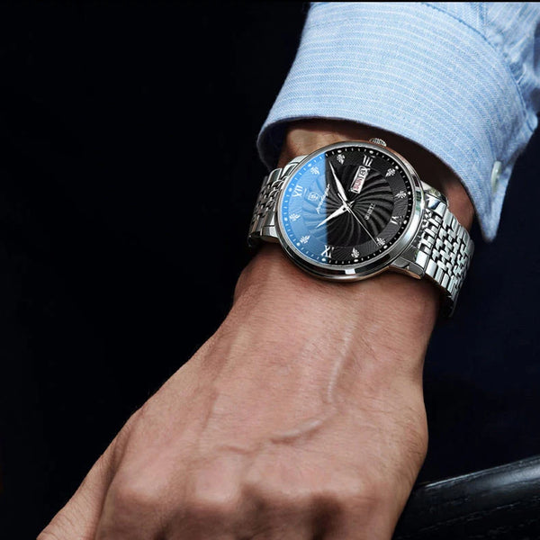 Reloj de lujo para hombre, reloj de pulsera de cuarzo resistente al agua con fecha luminosa y semana, reloj deportivo de moda de acero inoxidable para hombre