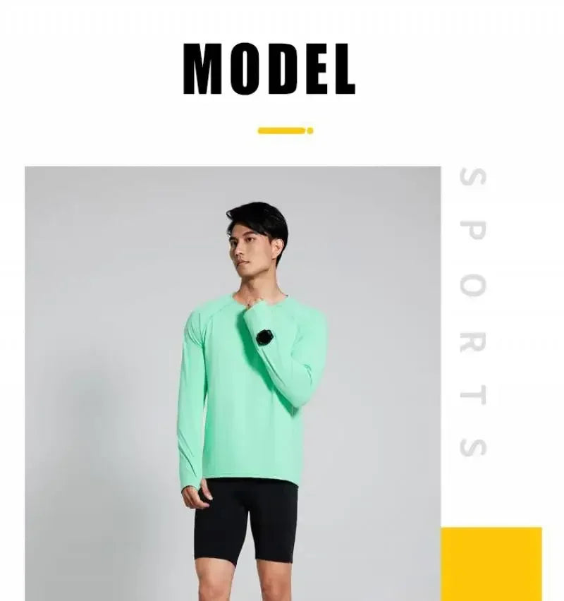 Camiseta para correr maratón para hombre, camiseta de manga larga Anti-UV de secado rápido para entrenamiento, traje de entrenamiento físico con agujero para el pulgar, puño antiestático
