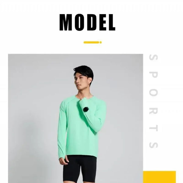 Camiseta para correr maratón para hombre, camiseta de manga larga Anti-UV de secado rápido para entrenamiento, traje de entrenamiento físico con agujero para el pulgar, puño antiestático