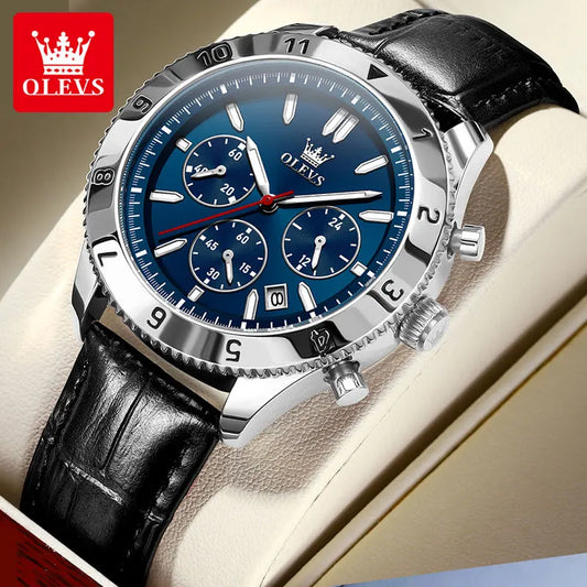 Reloj de cuarzo original para hombre, correa de cuero, cronógrafo, calendario, relojes de pulsera luminosos impermeables para hombre