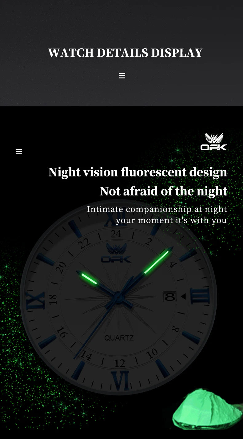 Reloj de cuarzo para hombre con doble calendario y correa de acero marca OPK