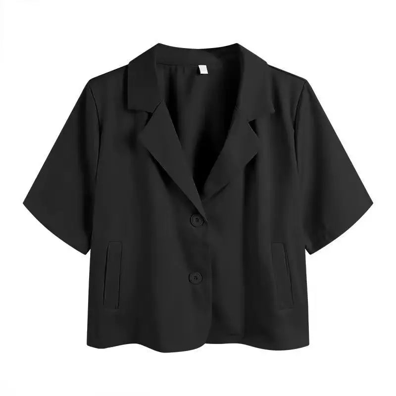 Chaqueta de traje de manga corta para mujer, Tops informales finos de nicho francés de verano 2025