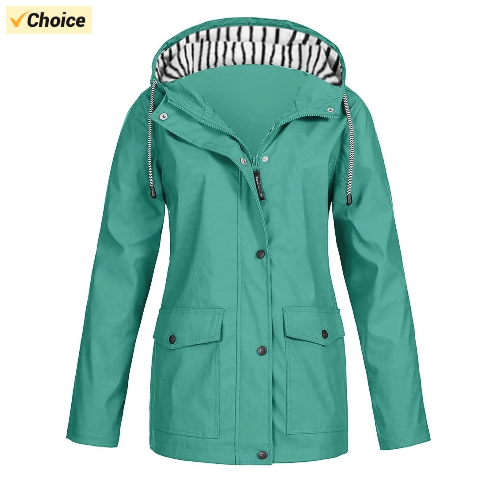 Chaqueta impermeable para mujer, gabardinas largas con capucha, cortavientos forrado, chaqueta de viaje, chaqueta de lluvia a rayas sólidas para exteriores