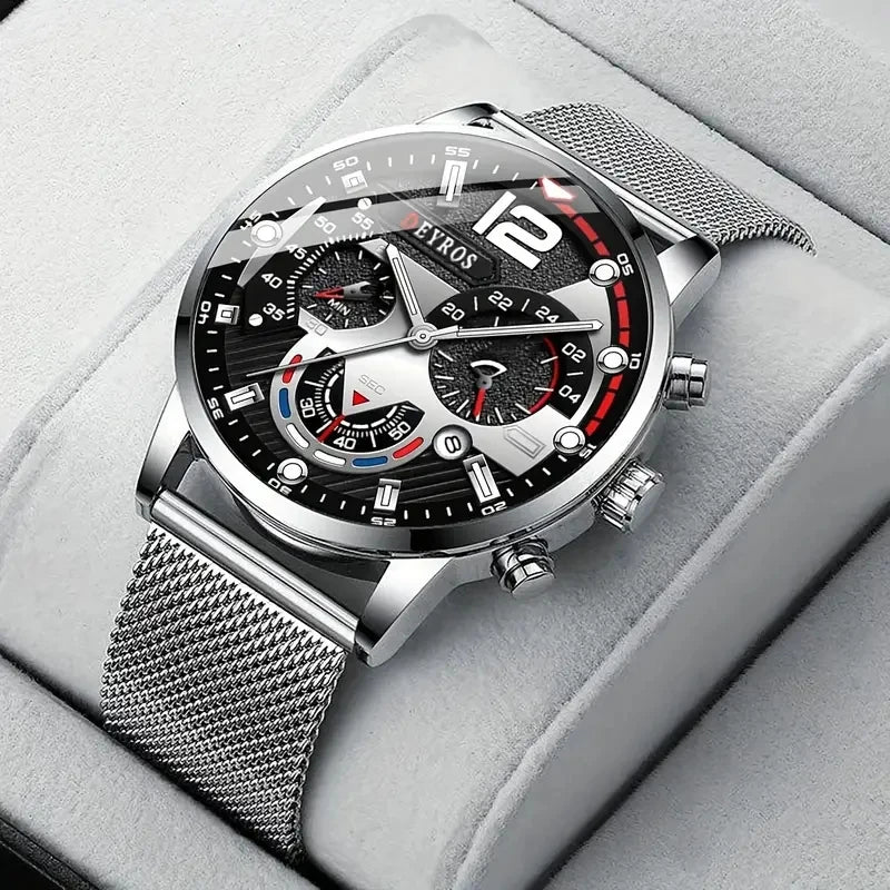 Relojes de negocios a la moda para hombre, reloj de pulsera de cuarzo con correa de malla de acero inoxidable de lujo, reloj luminoso