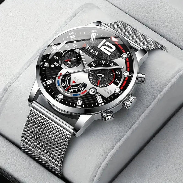 Relojes de negocios a la moda para hombre, reloj de pulsera de cuarzo con correa de malla de acero inoxidable de lujo, reloj luminoso