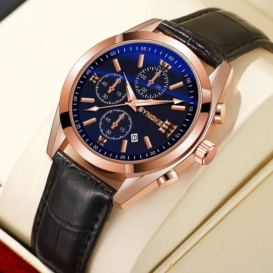 Reloj de cuarzo para hombre, cronógrafo con correa No mecánica, de aleación, con brillo nocturno, resistente al agua, con calendario, a la moda, para negocios