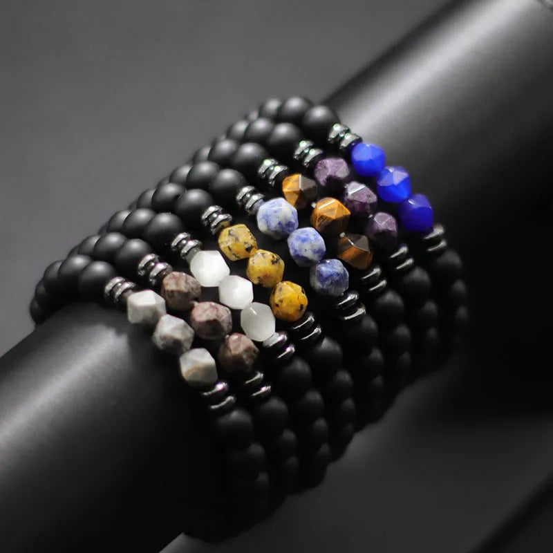 Pulsera de moda para Hombre, pulsera de piedra de ónix negro, ojos de tigre naturales irregulares, cuentas de sodalita, accesorios para Hombre
