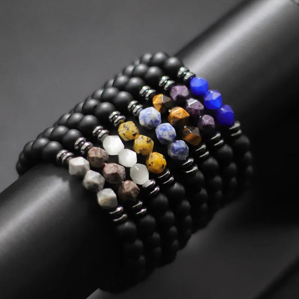Pulsera de moda para Hombre, pulsera de piedra de ónix negro, ojos de tigre naturales irregulares, cuentas de sodalita, accesorios para Hombre